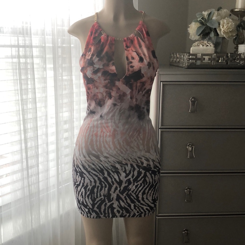 Bebe Chain Halter Keyhole Dress